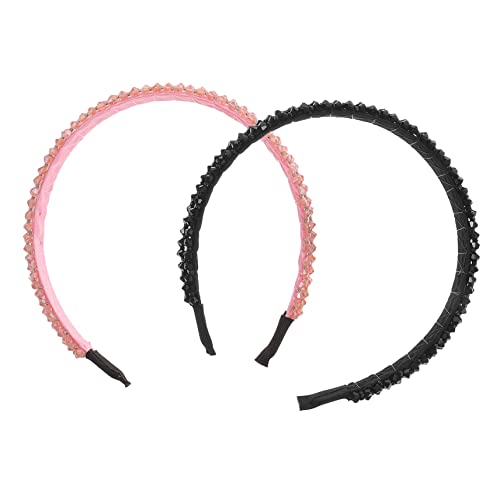 Damen-Kopfbedeckung mit Strasssteinen, Haarspange, 2-teiliges Stirnband ohne Zähne, Haarreif for Damen(Pink and black) von QWFVHJ