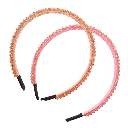 Damen-Kopfbedeckung mit Strasssteinen, Haarspange, 2-teiliges Stirnband ohne Zähne, Haarreif for Damen(Pink and champagne) von QWFVHJ