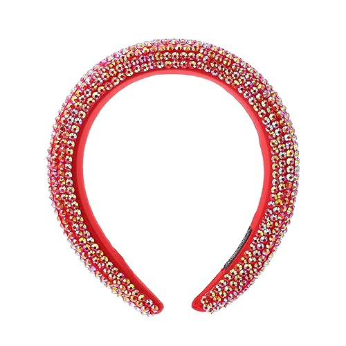 Damen-Kopfbedeckung mit Strasssteinen, Haarspange, Stirnband, 1 Stück, Stirnband mit breiter Krempe und Strasssteinen(Red) von QWFVHJ