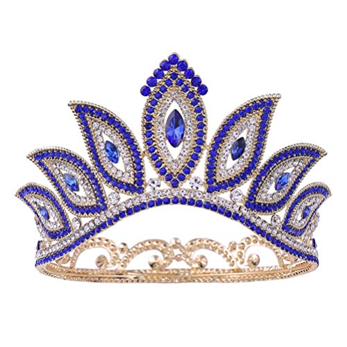 Damen-Kopfbedeckung mit Strasssteinen, Haarspange, Stirnband, Barock-Krone, Strass-Tiara, Kopfbedeckung aus Metalllegierung(Blue) von QWFVHJ