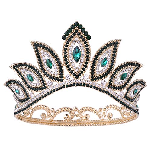Damen-Kopfbedeckung mit Strasssteinen, Haarspange, Stirnband, Barock-Krone, Strass-Tiara, Kopfbedeckung aus Metalllegierung(Green) von QWFVHJ