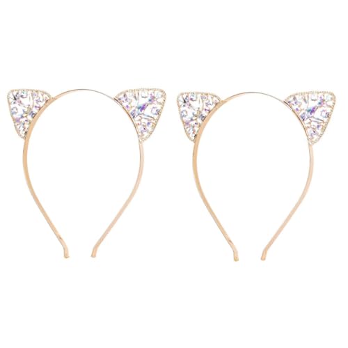 Kopfbedeckung mit Strasssteinen for Damen, Haarspange, 2 Stück, Metall-Stirnband, Kopfschmuck, Haarbänder mit Katzenohren(Golden) von QWFVHJ