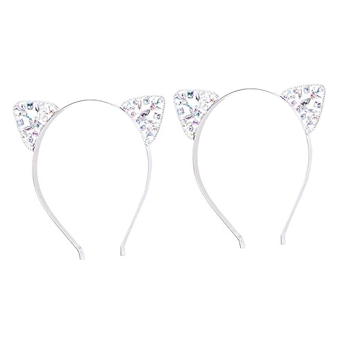Kopfbedeckung mit Strasssteinen for Damen, Haarspange, 2 Stück, Metall-Stirnband, Kopfschmuck, Haarbänder mit Katzenohren(White) von QWFVHJ