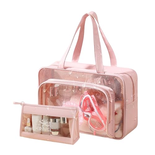 Reise-Kulturtasche, Kulturbeutel, transparente Kosmetiktasche, PVC-Make-up-Taschen mit Nass-/Trocken-Trennung | Make-up-Taschen-Organizer, Reise-Make-up-Kosmetiktasche, transparent(Pink) von QWFVHJ