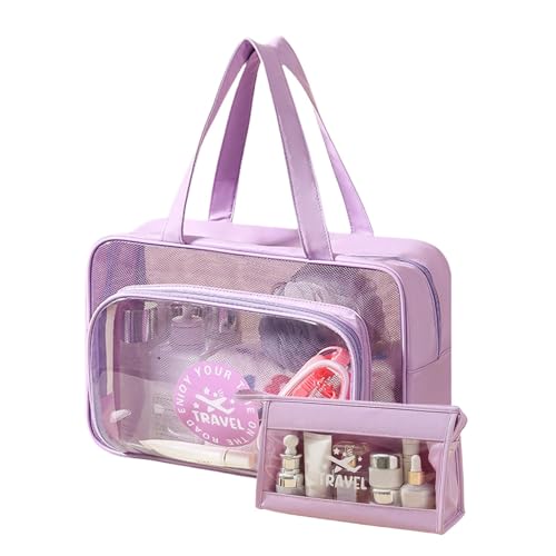 Reise-Kulturtasche, Kulturbeutel, transparente Kosmetiktasche, PVC-Make-up-Taschen mit Nass-/Trocken-Trennung | Make-up-Taschen-Organizer, Reise-Make-up-Kosmetiktasche, transparent(Purple) von QWFVHJ