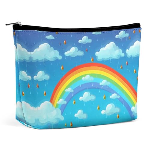 QWHJK Reise-Kosmetiktasche, Regenbogenwolken, Regentropfen-Druck, einfache Kosmetiktasche, Kosmetiktasche für Geldbörse, Regenbogenwolken, Regentropfen, Einheitsgröße, Rainbow Clouds Regentropfen, von QWHJK