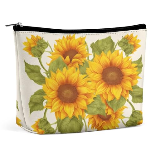QWHJK Reise-Kosmetiktasche, frische Sonnenblumen-Druck, Hand-Kosmetiktasche, einfache Kosmetiktasche, Kosmetiktasche für Geldbörse, frische Sonnenblumen, Einheitsgröße, Frische Sonnenblume, von QWHJK