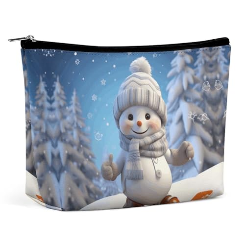 QWHJK Reise-Kosmetiktasche, niedlicher Schneemann-Druck, Hand-Kosmetiktasche, einfache Kosmetiktasche, Kosmetiktasche für Geldbörse, niedlicher Snowboard, Schneemann, Einheitsgröße, Niedlicher von QWHJK
