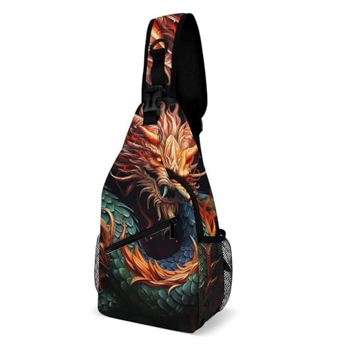 Brusttasche, chinesischer Drache, Umhängetasche für Herren, Umhängetasche, Bauchtaschen für Damen, Sling-Rucksack für Reisen, weiß, 20,3 x 10,2 x 38,1 cm, weiß, 8x4x15 Inches von QWJKM