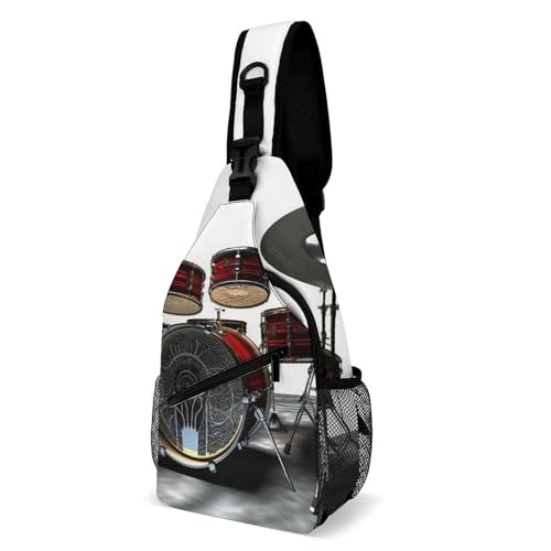 Brusttasche Cool Drum Set Sling Bag für Herren, Crossbody-Tasche, Bauchtaschen für Damen, Sling-Rucksack für Reisen, weiß, 20,3 x 10,2 x 38,1 cm, weiß, 8x4x15 Inches von QWJKM
