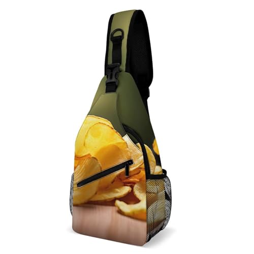 Brusttasche Kartoffelchips, Schultertasche für Herren, Crossbody-Tasche, Bauchtaschen für Damen, Sling-Rucksack für Reisen, weiß, 20,3 x 10,2 x 38,1 cm, weiß, 8x4x15 Inches von QWJKM