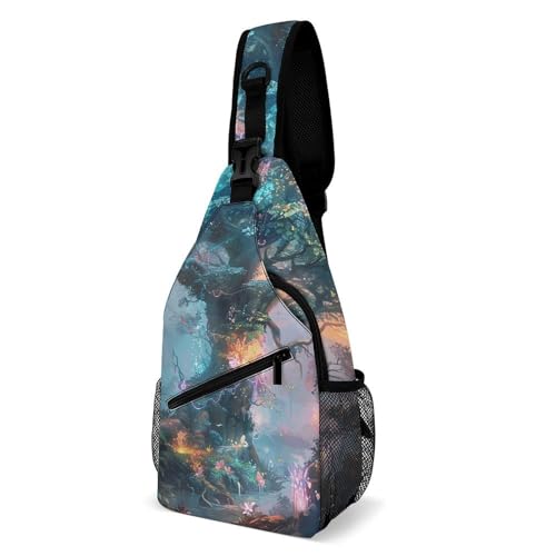 Brusttasche für Herren, Motiv: Bäume und leuchtende Pflanzen, Umhängetasche, Bauchtaschen für Damen, Sling-Rucksack für Reisen, weiß, 20,3 x 10,2 x 38,1 cm, weiß, 8x4x15 Inches von QWJKM