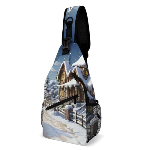 Brusttasche für Herren, Weihnachten, Winter, Happy Scene, Umhängetasche, Bauchtasche für Damen, Schulterrucksack für Reisen, weiß, 20,3 x 10,2 x 38,1 cm, weiß, 8x4x15 Inches Brusttasche für Herren, Weihnachten, Winter, Happy Scene, Umhängetasche, Bauchtasche für Damen, Schulterrucksack für Reisen, weiß, 20,3 x 10,2 x 38,1 cm, weiß, 8x4x15 Inches von QWJKM