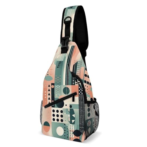 Brusttasche für Herren, abstraktes geometrisches Muster, Umhängetasche, Bauchtasche für Damen, Sling-Rucksack für Reisen, weiß, 20,3 x 10,2 x 38,1 cm, weiß, 8x4x15 Inches von QWJKM