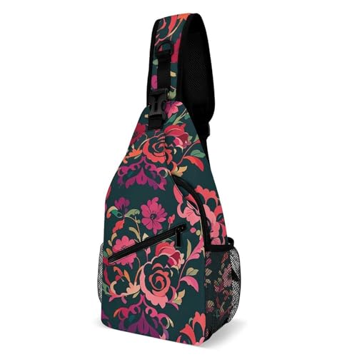 Brusttasche im viktorianischen Stil mit Rosen für Herren, Crossbody-Tasche, Bauchtaschen für Damen, Sling-Rucksack für Reisen, weiß, 20,3 x 10,2 x 38,1 cm, weiß, 8x4x15 Inches von QWJKM