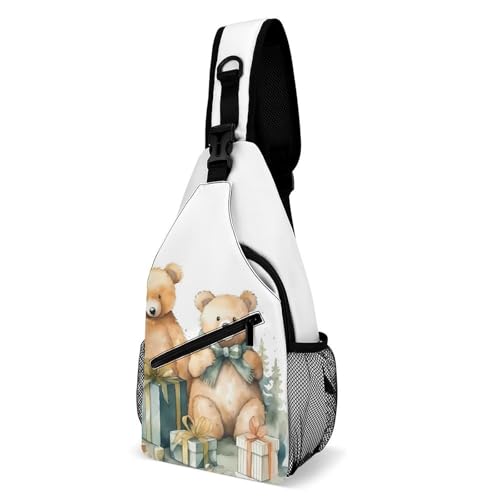 Brusttasche mit Bären- und Geschenk-Tragetasche für Herren, Crossbody-Tasche, Bauchtaschen für Damen, Sling-Rucksack für Reisen, weiß, 20,3 x 10,2 x 38,1 cm, weiß, 8x4x15 Inches von QWJKM