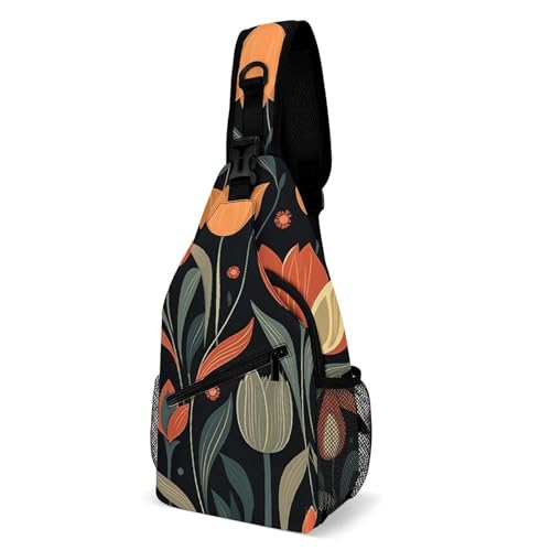 Brusttasche mit Blumenmuster für Herren, Crossbody-Tasche, Bauchtaschen für Damen, Schulterrucksack für Reisen, weiß, 20,3 x 10,2 x 38,1 cm, weiß, 8x4x15 Inches von QWJKM