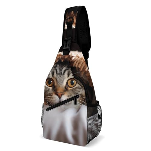 Brusttasche mit Katzenunterdecke, Schultertasche für Herren, Crossbody-Tasche, Bauchtasche für Damen, Schulterrucksack für Reisen, weiß, 20,3 x 10,2 x 38,1 cm, weiß, 8x4x15 Inches von QWJKM
