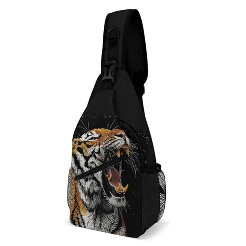 Brusttasche mit Pailletten, Tiger-Schultertasche für Herren, Crossbody-Tasche, Bauchtaschen für Damen, Sling-Rucksack für Reisen, weiß, 20,3 x 10,2 x 38,1 cm, weiß, 8x4x15 Inches von QWJKM
