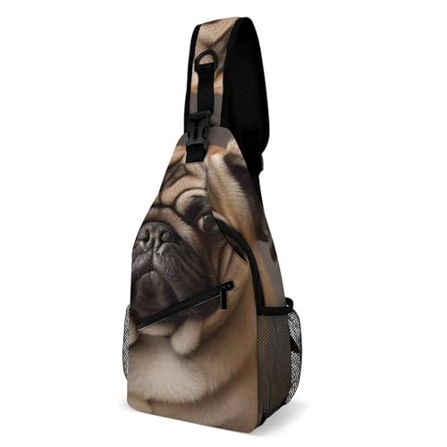 Brusttasche mit Tiermotiv und Mops, für Herren, Crossbody-Tasche, Bauchtaschen für Damen, Sling-Rucksack für Reisen, weiß, 20,3 x 10,2 x 38,1 cm, weiß, 8x4x15 Inches von QWJKM
