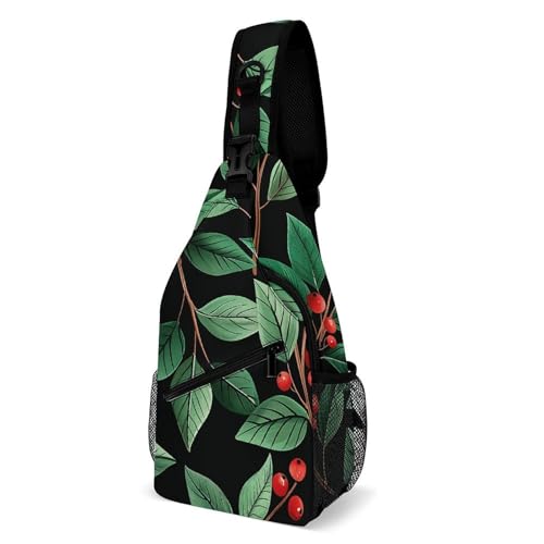 Brusttasche mit frischen roten Beeren für Herren, Crossbody-Tasche, Bauchtaschen für Damen, Schulterrucksack für Reisen, weiß, 20,3 x 10,2 x 38,1 cm, weiß, 8x4x15 Inches von QWJKM