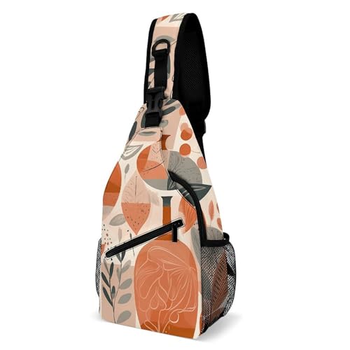 Brusttasche mit orangefarbenem Muster, Umhängetasche für Herren, Bauchtasche, Bauchtasche für Damen, Sling-Rucksack für Reisen, weiß, 20,3 x 10,2 x 38,1 cm, weiß, 8x4x15 Inches von QWJKM