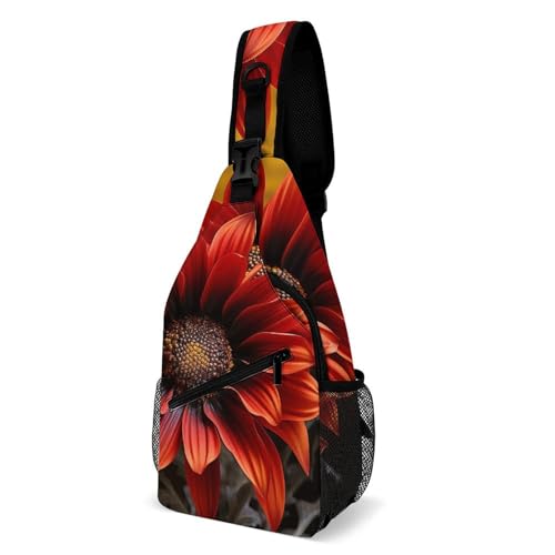 Brusttasche mit roter Sonnenblumen-Schultertasche für Herren, Umhängetasche, Bauchtaschen für Damen, Schulterrucksack für Reisen, weiß, 20,3 x 10,2 x 38,1 cm, weiß, 8x4x15 Inches Brusttasche mit roter Sonnenblumen-Schultertasche für Herren, Umhängetasche, Bauchtaschen für Damen, Schulterrucksack für Reisen, weiß, 20,3 x 10,2 x 38,1 cm, weiß, 8x4x15 Inches von QWJKM