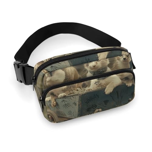 Crossbody-Bauchtasche für Damen und Herren, Retro-Tier-Stil, Sportgürteltasche, große Hüfttasche mit verstellbarem Riemen, modische Hüfttasche für Workout, Laufen, Reisen, weiß, 20 x 13 cm, weiß, von QWJKM