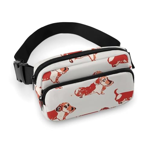 Crossbody-Bauchtasche für Damen und Herren, schöne romantische Dackel, Sportgürteltasche, große Hüfttasche mit verstellbarem Riemen, modische Hüfttasche für Workout, Laufen, Reisen, weiß, 20 x 13 cm, von QWJKM