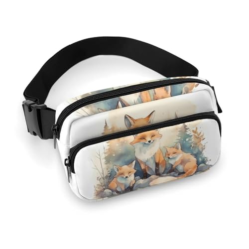 Crossbody-Gürteltasche für Damen und Herren, Aquarell-Fuchs, Sportgürteltasche, große Hüfttasche mit verstellbarem Riemen, modische Hüfttasche für Workout, Laufen, Reisen, Weiß, 20 x 13 cm, weiß, von QWJKM