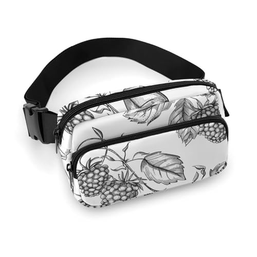 Crossbody-Gürteltasche für Damen und Herren, Beerenskizzenmuster, Sportgürteltasche, große Hüfttasche mit verstellbarem Riemen, modische Hüfttasche für Workout, Laufen, Reisen, weiß, 20 x 13 cm, weiß, von QWJKM