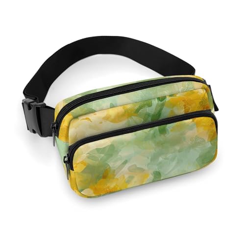 Crossbody-Gürteltasche für Damen und Herren, Blumenkunst-Stil, Sportgürteltasche, große Hüfttasche mit verstellbarem Riemen, modische Hüfttasche für Workout, Laufen, Reisen, weiß, 20 x 13 cm, weiß, von QWJKM