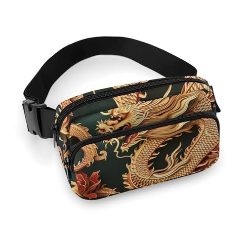Crossbody-Gürteltasche für Damen und Herren, Drache, chinesischer Hintergrund, Sportgürteltasche, große Hüfttasche mit verstellbarem Riemen, modische Hüfttasche für Workout, Laufen, Reisen, weiß, 20 x von QWJKM