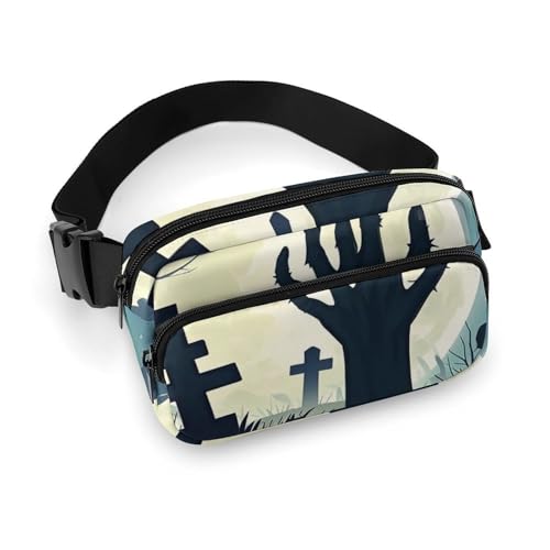 Crossbody-Gürteltasche für Damen und Herren, Friedhofsgeist, Sport-Gürteltasche, große Hüfttasche mit verstellbarem Riemen, modische Hüfttasche für Workout, Laufen, Reisen, weiß, 20 x 13 cm, weiß, von QWJKM