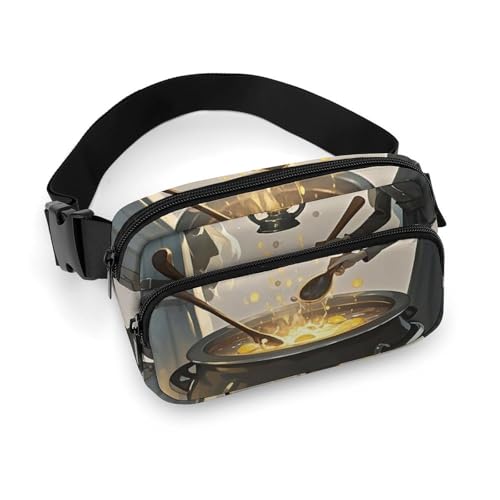Crossbody-Gürteltasche für Damen und Herren, Hexe und der Kessel, Sportgürteltasche, große Hüfttasche mit verstellbarem Riemen, modische Hüfttasche für Workout, Laufen, Reisen, Weiß, 20 x 13 cm, weiß, von QWJKM