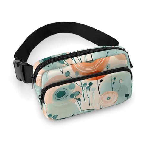 Crossbody-Gürteltasche für Damen und Herren, Kreise und Blumen, Sportgürteltasche, große Hüfttasche mit verstellbarem Riemen, modische Hüfttasche für Workout, Laufen, Reisen, weiß, 20 x 13 cm, weiß, von QWJKM