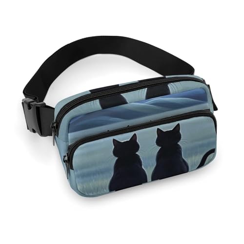 Crossbody-Gürteltasche für Damen und Herren, Motiv: Mond bei Nacht, Sportgürteltasche, große Hüfttasche mit verstellbarem Riemen, modische Hüfttasche für Workout, Laufen, Reisen, weiß, 20 x 13 cm, von QWJKM