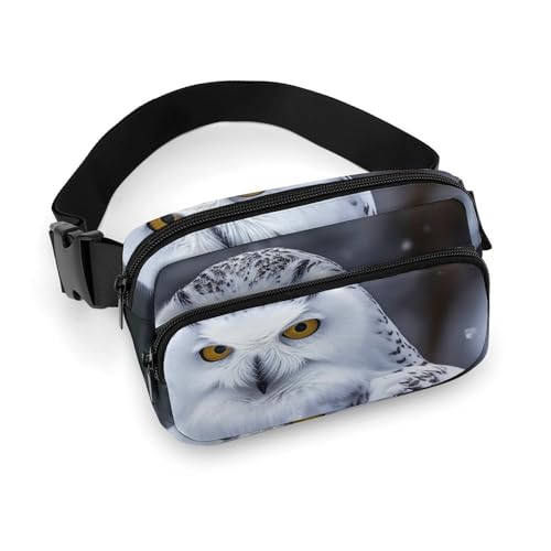 Crossbody-Gürteltasche für Damen und Herren, Motiv: arktische Eule, Sportgürteltasche, große Hüfttasche mit verstellbarem Riemen, modische Hüfttasche für Workout, Laufen, Reisen, weiß, 20 x 13 cm, von QWJKM