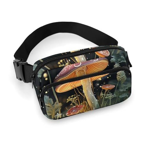 Crossbody-Gürteltasche für Damen und Herren, Schmetterlingspilz, Sportgürteltasche, große Hüfttasche mit verstellbarem Riemen, modische Hüfttasche für Workout, Laufen, Reisen, weiß, 20 x 13 cm, weiß, von QWJKM