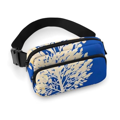 Crossbody-Gürteltasche für Damen und Herren, The White Tree, Sportgürteltasche, große Hüfttasche mit verstellbarem Riemen, modische Hüfttasche für Workout, Laufen, Reisen, weiß, 20 x 13 cm, weiß, von QWJKM