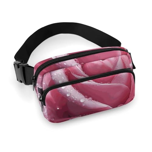 Crossbody-Gürteltasche für Damen und Herren, Wassertropfen-Rose, Sportgürteltasche, große Hüfttasche mit verstellbarem Riemen, modische Hüfttasche für Workout, Laufen, Reisen, weiß, 20 x 13 cm, weiß, von QWJKM