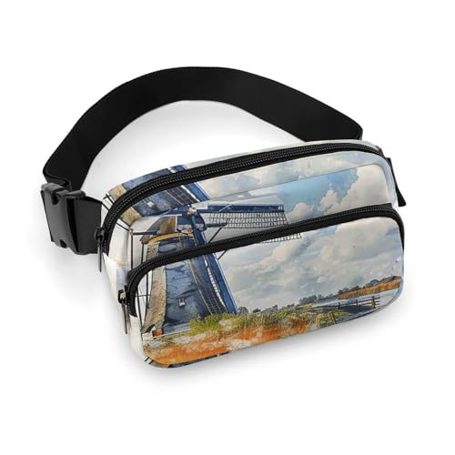 Crossbody-Gürteltasche für Damen und Herren, grüne Landschaftsmalerei, Sportgürteltasche, große Hüfttasche mit verstellbarem Riemen, modische Hüfttasche für Workout, Laufen, Reisen, weiß, 20 x 13 cm, von QWJKM