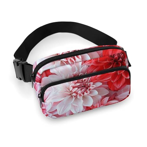 Crossbody-Gürteltasche für Damen und Herren, lebendige blühende Blumen, Sportgürteltasche, große Hüfttasche mit verstellbarem Riemen, modische Hüfttasche für Workout, Laufen, Reisen, weiß, 20 x 13 cm, von QWJKM