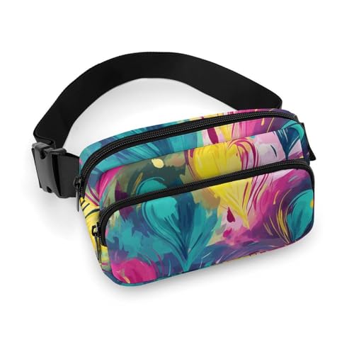 Crossbody-Gürteltasche für Damen und Herren, leuchtendes Gelb, Kunst, Gürteltasche, Sportgürteltasche, große Hüfttasche mit verstellbarem Riemen, modische Hüfttasche für Workout, Laufen, Reisen, weiß, von QWJKM