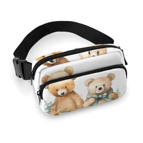 Crossbody-Gürteltasche für Damen und Herren, mit Bären- und Geschenk, Gürteltasche, große Hüfttasche mit verstellbarem Riemen, modische Hüfttasche für Workout, Laufen, Reisen, weiß, 20 x 13 cm, weiß, von QWJKM