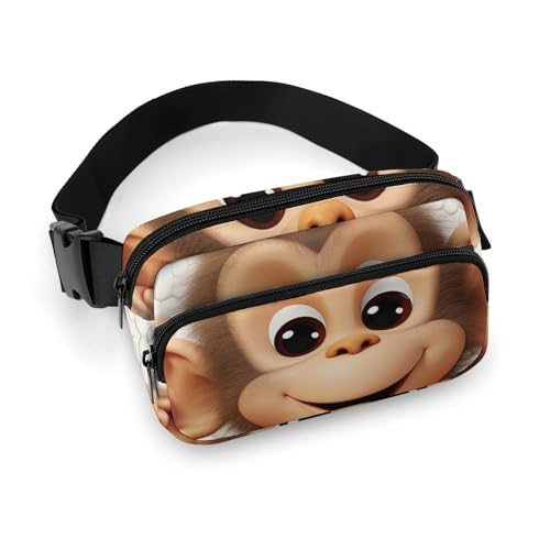 Crossbody-Gürteltasche für Damen und Herren, niedlicher Affe, Sportgürteltasche, große Hüfttasche mit verstellbarem Riemen, modische Hüfttasche für Workout, Laufen, Reisen, weiß, 20 x 13 cm, weiß, von QWJKM