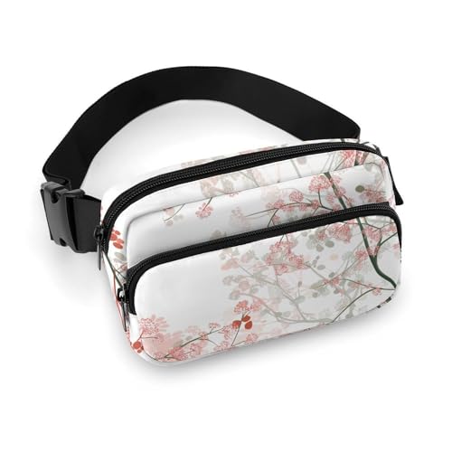 Crossbody-Gürteltasche für Damen und Herren, rosa Blumen, Sportgürteltasche, große Hüfttasche mit verstellbarem Riemen, modische Hüfttasche für Workout, Laufen, Reisen, weiß, 20 x 13 cm, weiß, 7.9x5.1 von QWJKM