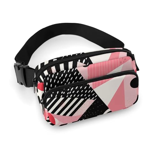 Crossbody-Gürteltasche für Damen und Herren, schwarz-weiß gestreift, Sportgürteltasche, große Hüfttasche mit verstellbarem Riemen, modische Hüfttasche für Workout, Laufen, Reisen, weiß, 20 x 13 cm, von QWJKM