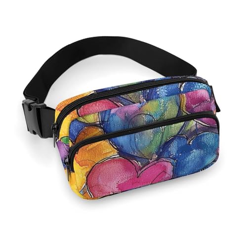 Crossbody-Gürteltasche für Damen und Herren, viele farbige Herzen, Hüfttasche, Sportgürteltasche, große Hüfttasche mit verstellbarem Riemen, modische Hüfttasche für Workout, Laufen, Reisen, weiß, 20 x von QWJKM