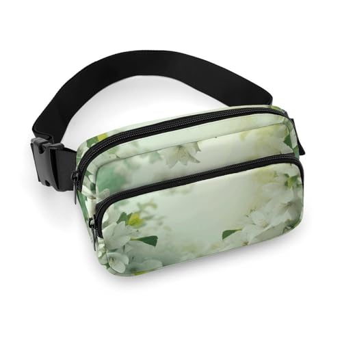 Crossbody-Gürteltasche für Damen und Herren, viele weiße Blumen, Sportgürteltasche, große Hüfttasche mit verstellbarem Riemen, modische Hüfttasche für Workout, Laufen, Reisen, weiß, 20 x 13 cm, weiß, von QWJKM